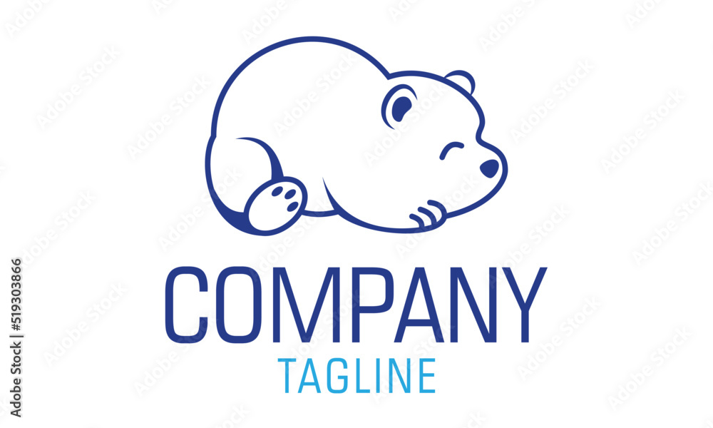 Blue Color Line Art Cartoon Baby Polar Bear Logo Design Blue Color Line Art Cartoon Baby Polar Bear Logo Design