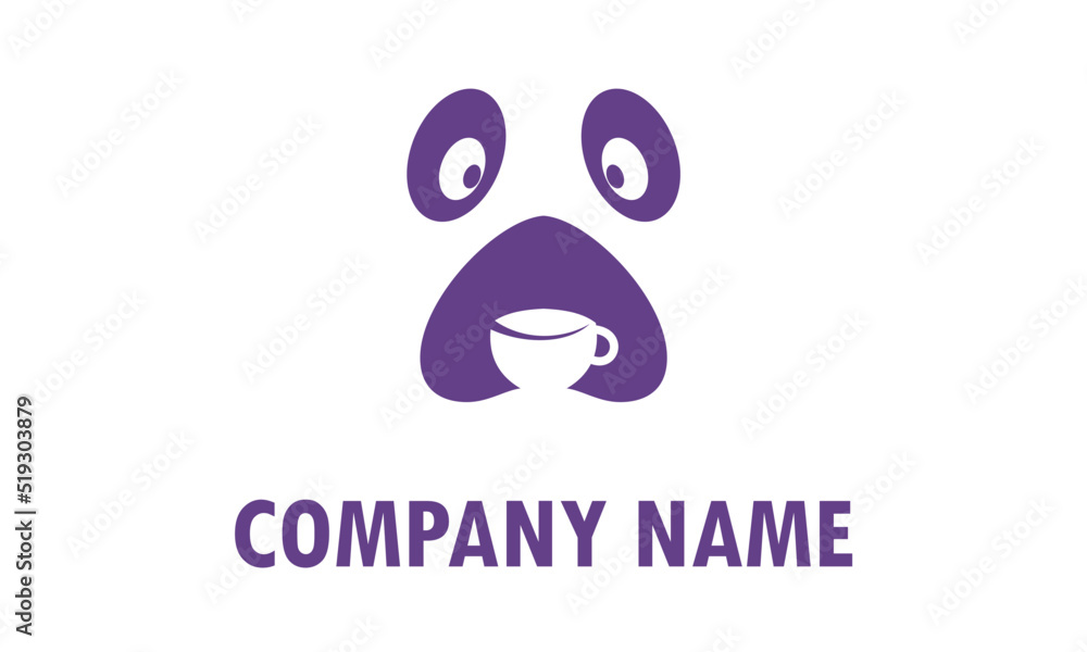 Purple Color Negative Space Dog Face Cup Coffee Logo Design