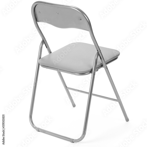 Basic gray folding chair isolated on white background. photo