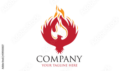 Red Color Simple Burn Phoenix logo Design