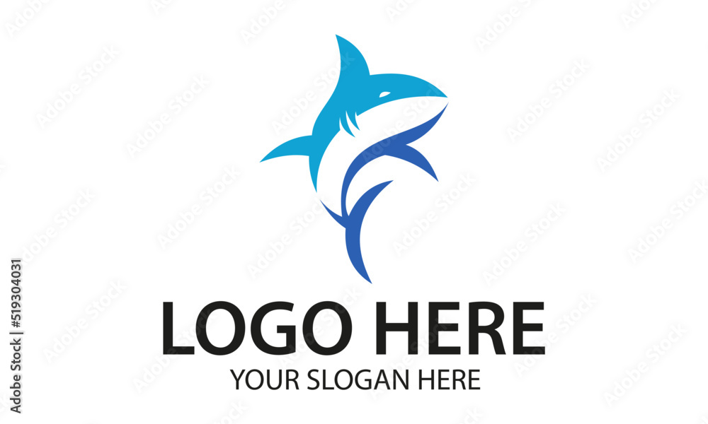Blue Color Abstract Negative Fish Shark Logo Design Blue Color Abstract Negative Fish Shark Logo Design