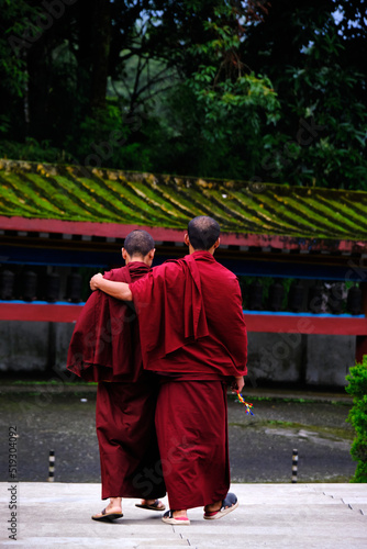 monk in the Ranka (Lingdum or Pal Zurmang Kagyud), Golden Temple, Monastery in Gangtok. photo