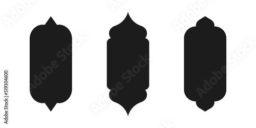 Islamic vector shape of a window or door arch. Arab frame set. Ramadan kareem silhouette icon. Mosque gate. Islamic arabesque pattern. Arabian muslim shape arch