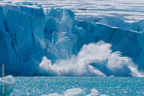 Ice Calving, Deep Blue Glacier, 14 of July Glacier, Krossfjord, Arctic, Spitsbergen, Svalbard, Norway, Europe photo