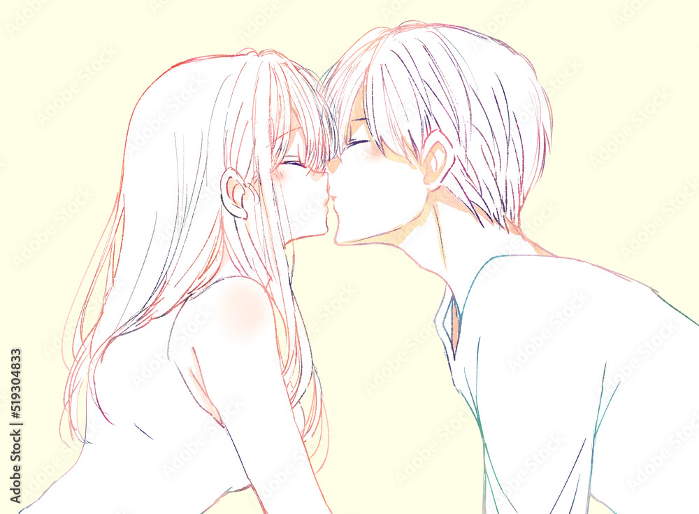 キスする男女 線画