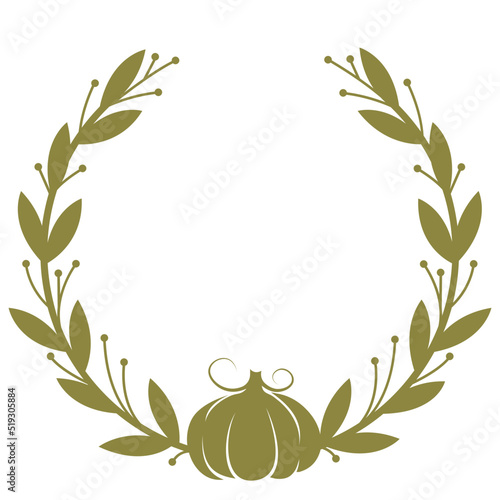 Autumn round wreath with pumpkin and fall leaves svg
