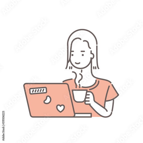 ノートパソコンを操作している女性のイラスト