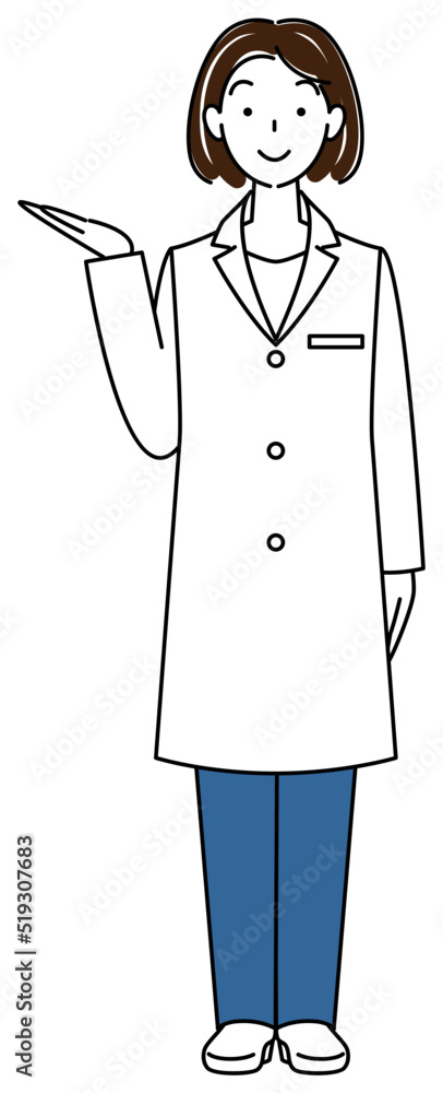 指差ししている白衣姿の可愛い女性 立ち姿 全身 イラスト ベクター
Cute lady in white pointing. Full body illustration. Vector. 指差ししている白衣姿の可愛い女性 立ち姿 全身 イラスト ベクター
Cute lady in white pointing. Full body illustration. Vector.