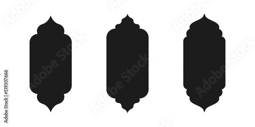 Islamic vector shape of a window or door arch. Arab frame set. Ramadan kareem silhouette icon. Mosque gate. Islamic arabesque pattern. Arabian muslim shape arch