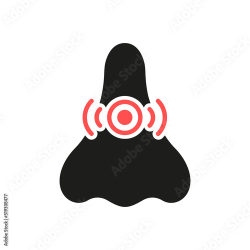 Allergy, Rhinitis, Cold Icon. Runny Nose, Congestion Silhouette Icon. Nasal Sick, Inflammation, Pain Concept Glyph Pictogram. Human Nasal Problem. Isolated Vector Illustration
