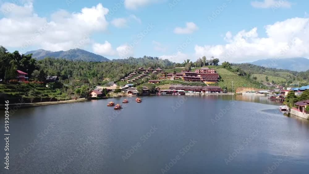 Aerial view of Ban Rak Thai Yunnan Chinese Village and Tea Plantation with Ban Rak Thai Mae Hong Son Northern Thailand Aerial view of Ban Rak Thai Yunnan Chinese Village and Tea Plantation with Ban Rak Thai Mae Hong Son Northern Thailand
