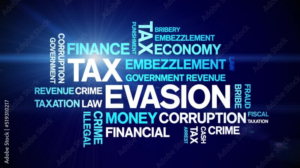 Tax Evasion animated tag word cloud;text design animation typography seamless loop