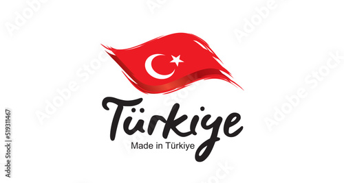 Made in Türkiye new handwritten Turkey flag ribbon typography lettering logo label banner