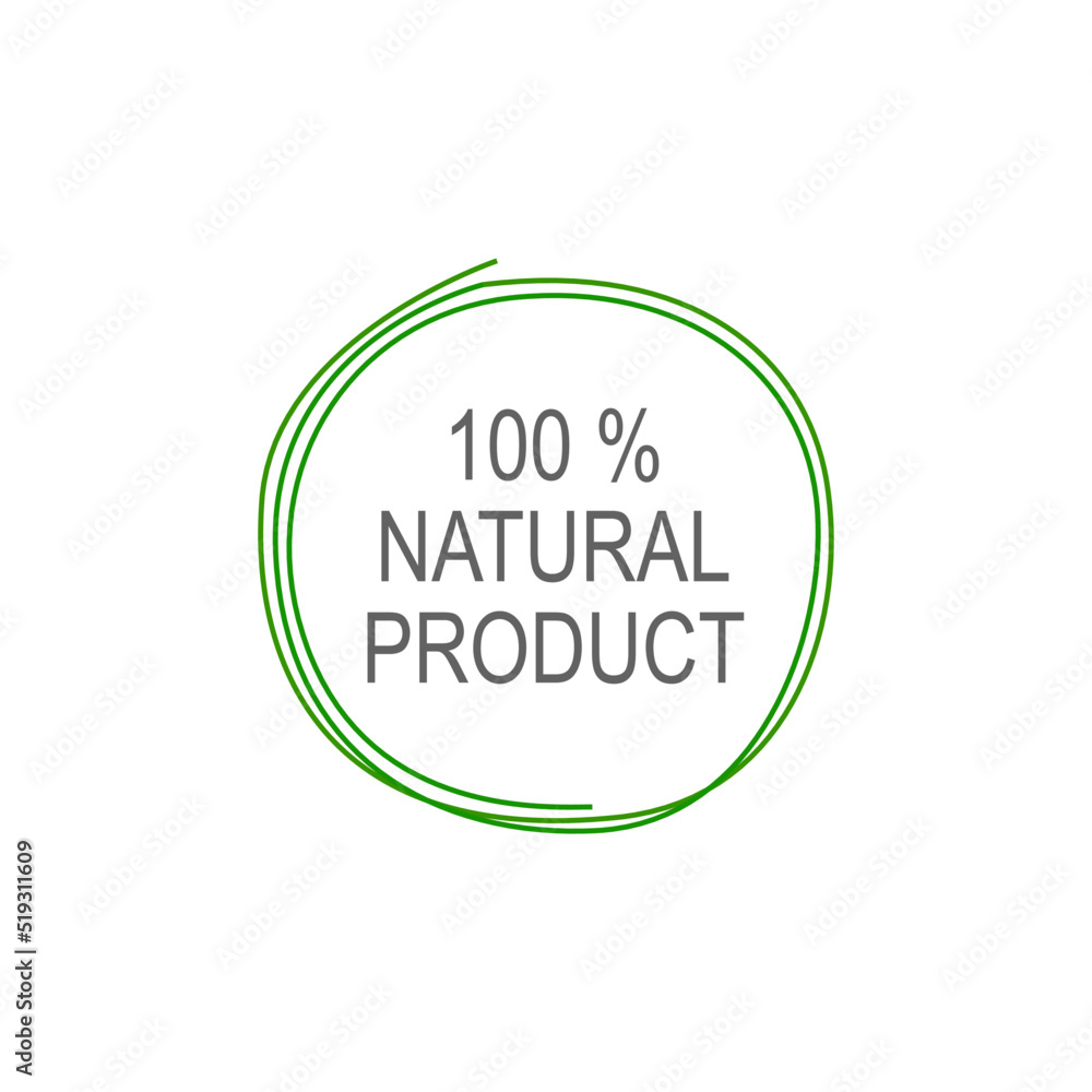 100 % Natural Product Green Circle Label isolated On White