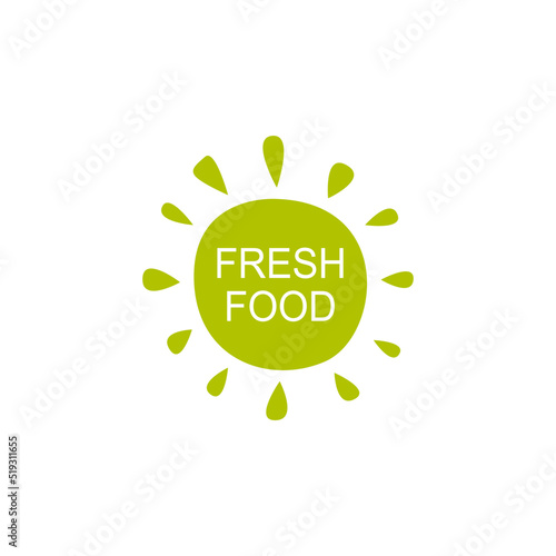 Green Sun with Text "Fresh Food" Isolated on White