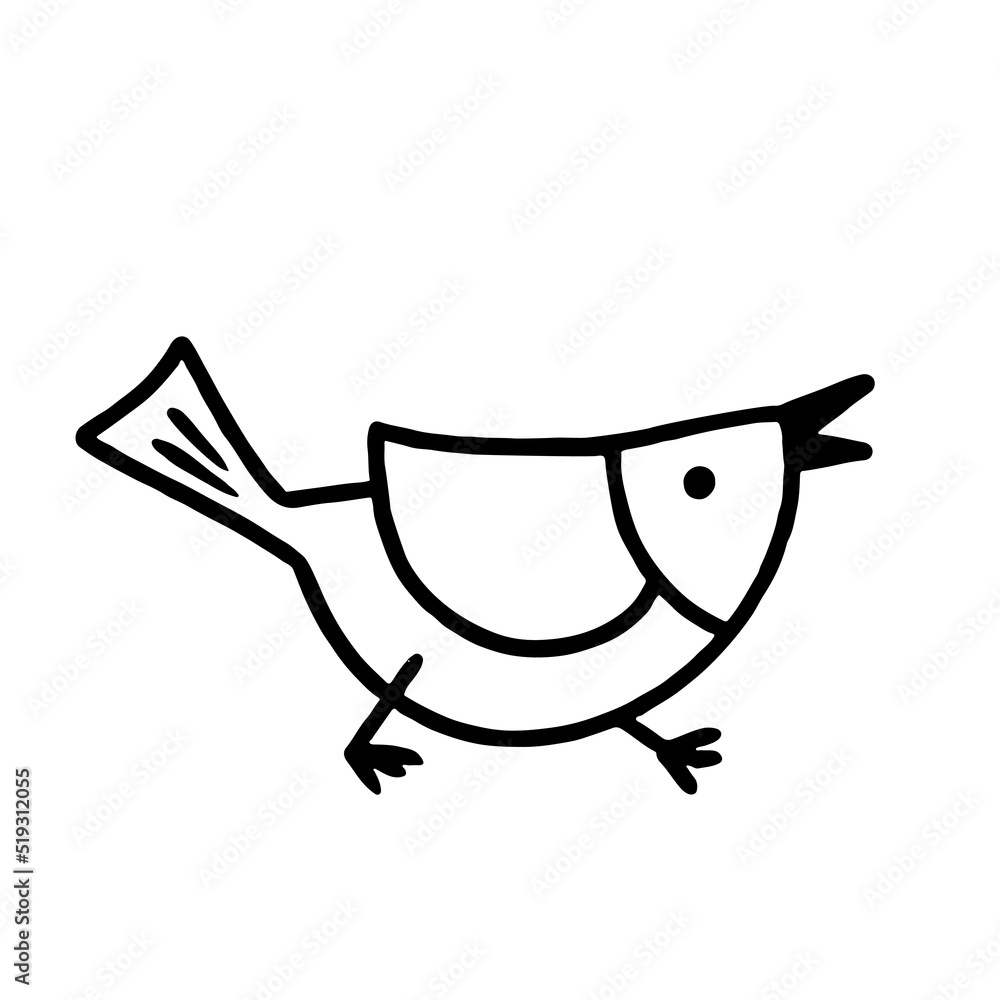 Fototapeta premium Cute bird in hand drawn doodle style. Vector illustration isolated on white background.