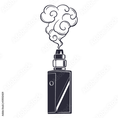 Electronic cigarette vape with smoke vector icon