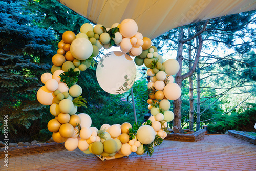 space for the inscription. photo zone of colorful balloons.  photo