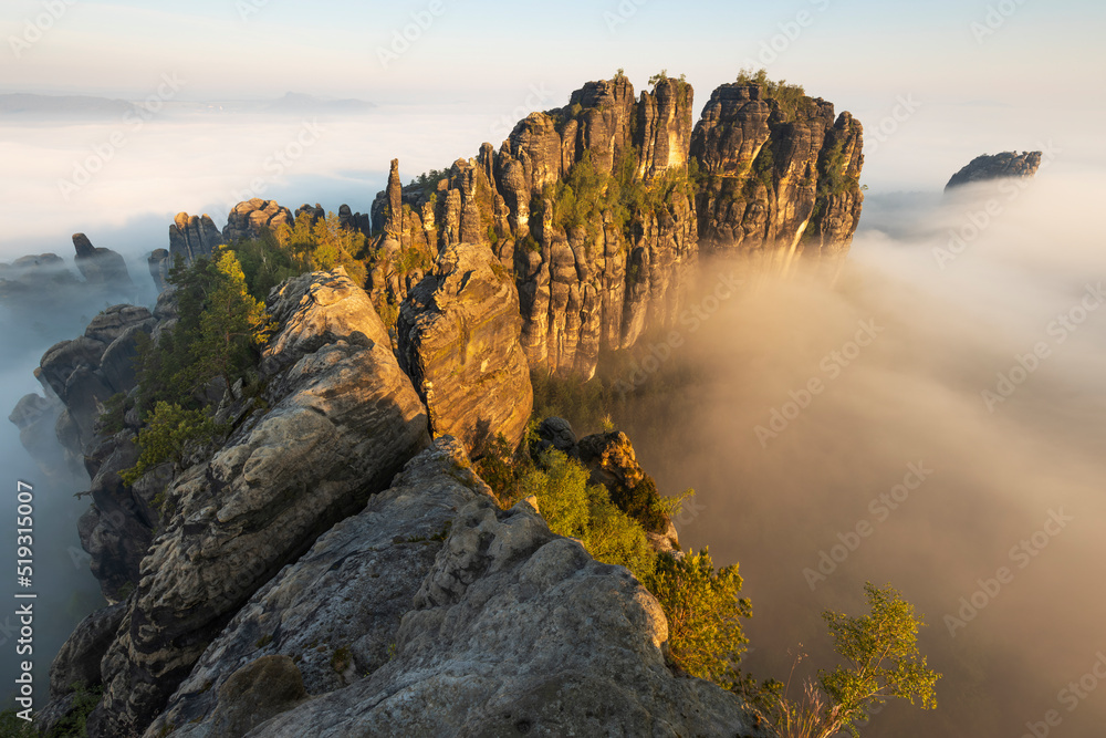 Obraz premium Sunrise over Schrammsteine in Saxon Switzerland