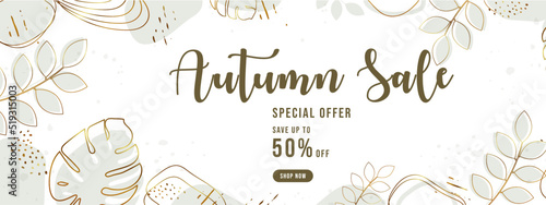 Autumn sale banner template with leaves, fall leaves for shopping sale. banner design. Poster, card, label, web banner. Vector illustration