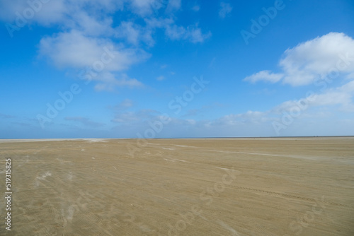 Empty sandy beach on the north sea, windy weather