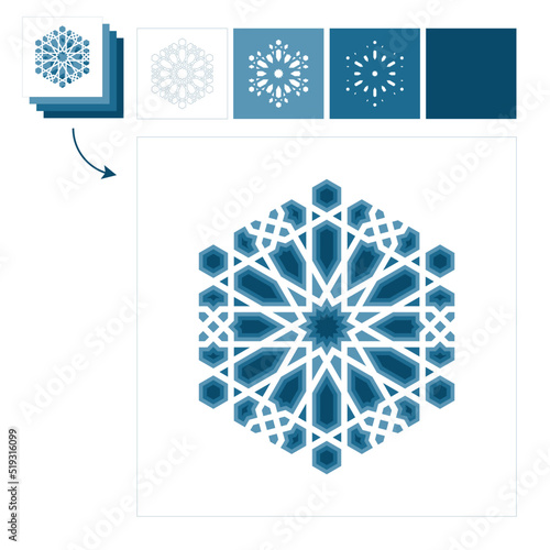 Different layers for paper cutting. Template Islamic pattern for laser cutting or paper cut. Vector illustration.