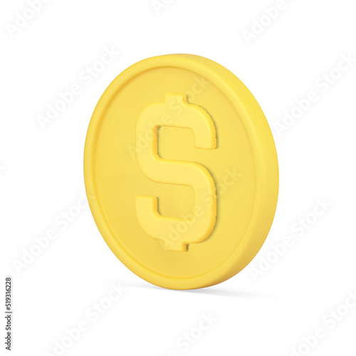 Yellow American coin cash money dollar realistic 3d icon vector USA financial banking currency