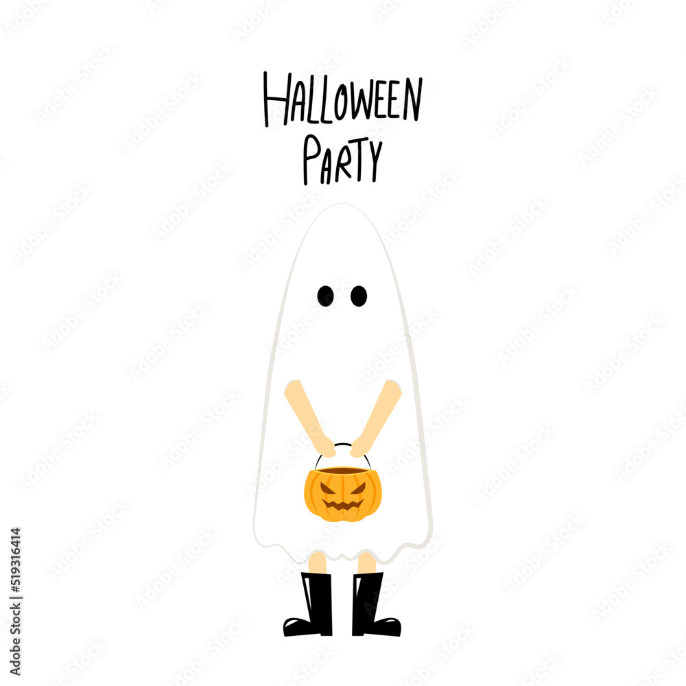 Man or gril wearing white spirits disguised as ghosts in the Halloween festivities. character design vector illustration. Cute ghost cartoon.