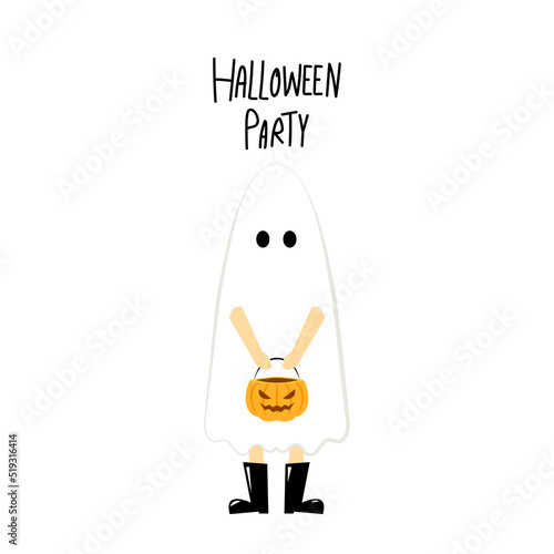 Man or gril wearing white spirits disguised as ghosts in the Halloween festivities. character design vector illustration. Cute ghost cartoon.