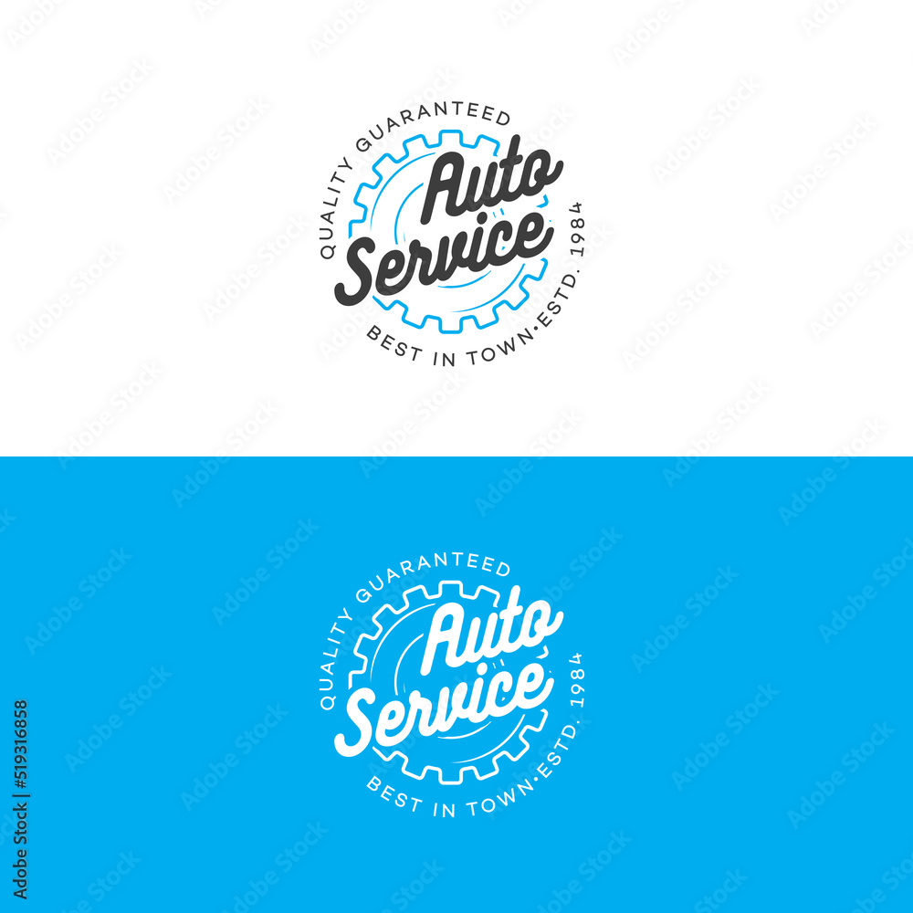 Auto auto service logo set with gear line style isolated on background for car fix, auto repair shop, market. Stamps, banners, labels, logotype, emblem and design elements for you business. Vector Auto auto service logo set with gear line style isolated on background for car fix, auto repair shop, market. Stamps, banners, labels, logotype, emblem and design elements for you business. Vector
