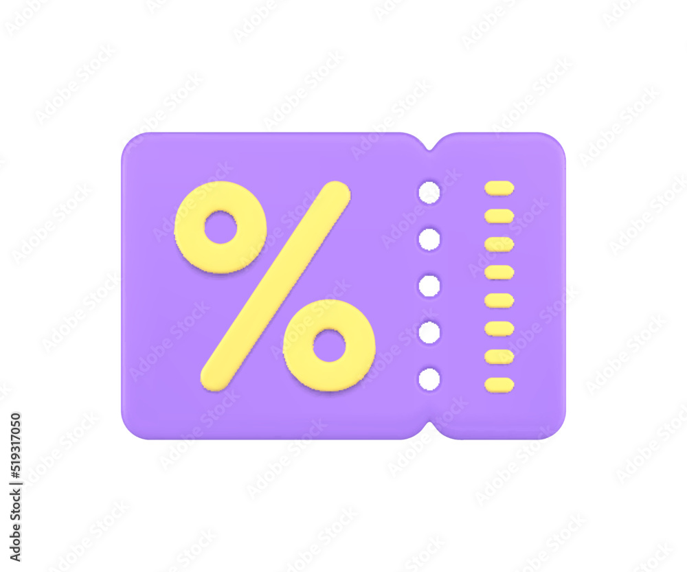 Purple sale discount coupon commercial special offer shopping deal paper flyer 3d icon vector Purple sale discount coupon commercial special offer shopping deal paper flyer 3d icon vector