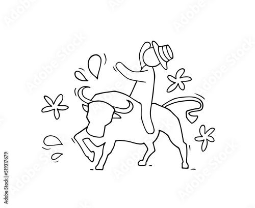 Corrida, bullfighting in Spain. Matador, bullfighter, bull fight. Hand drawn ink sketch. Vector illustration