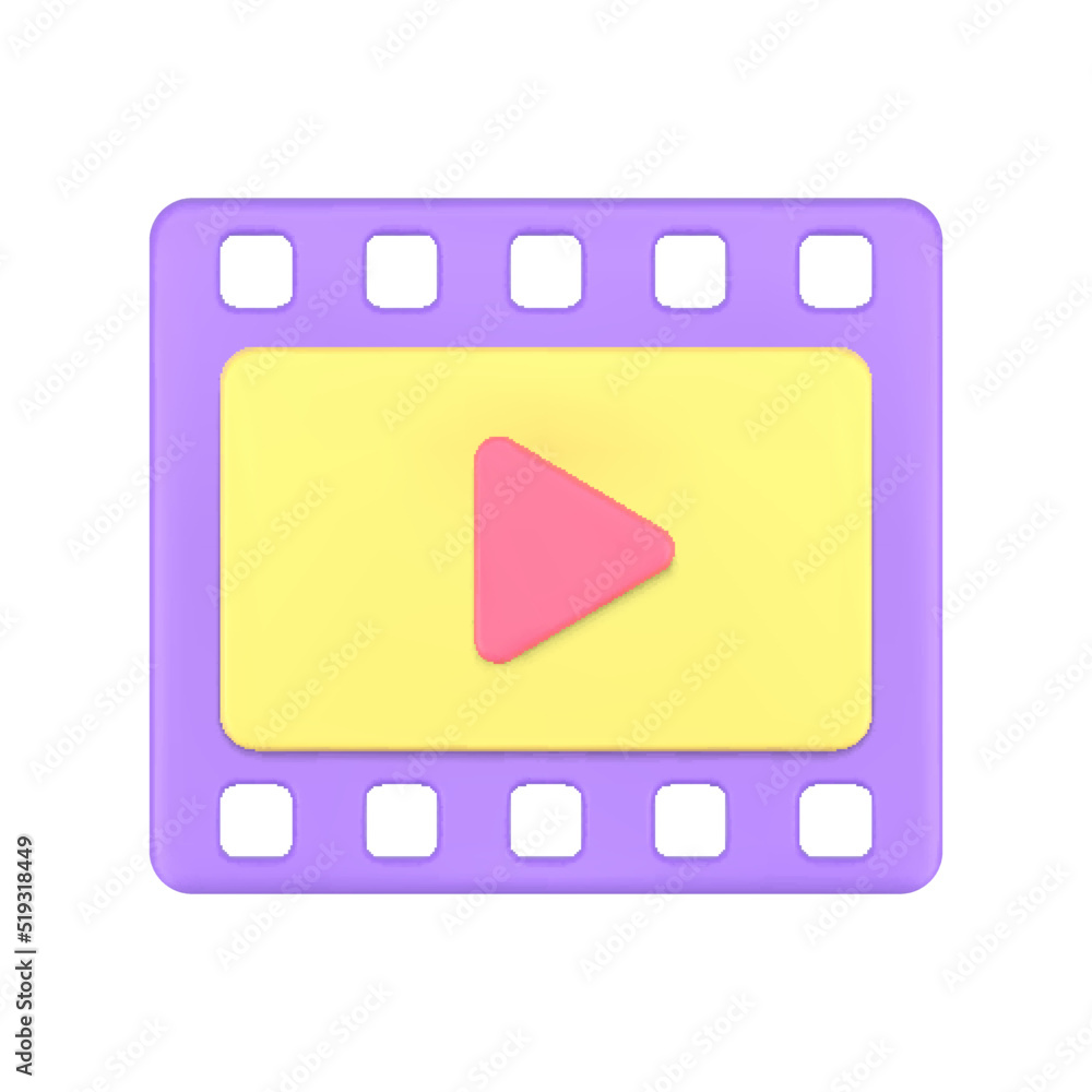 Multimedia film strip digital data play sign video entertainment watching purple 3d icon vector Multimedia film strip digital data play sign video entertainment watching purple 3d icon vector