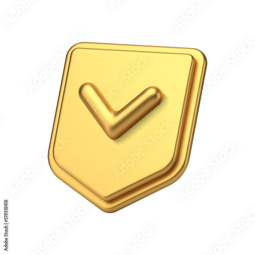 Golden shield checkmark account access control positive verification privacy armor 3d icon vector