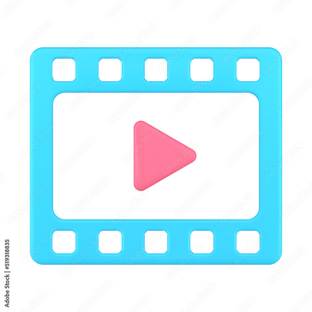 Blue video play application cinema broadcasting channel multimedia content badge 3d icon vector Blue video play application cinema broadcasting channel multimedia content badge 3d icon vector