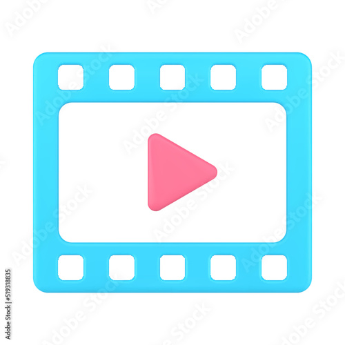 Blue video play application cinema broadcasting channel multimedia content badge 3d icon vector