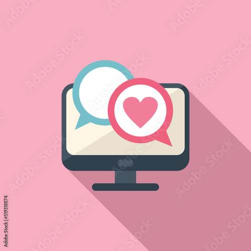 Pc online dating icon flat vector. App date