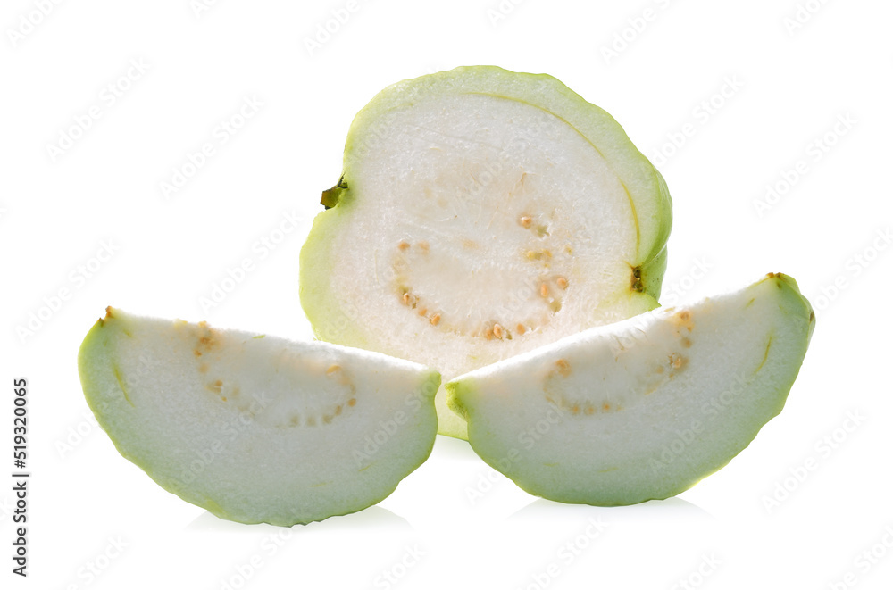 Guava fruit slice isolated on white background.