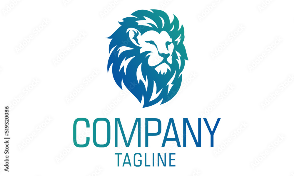 Blue Color Lion Face with Crown Logo Design Blue Color Lion Face with Crown Logo Design