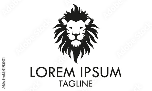 Black and White Color Lion Face with Crown Logo Design