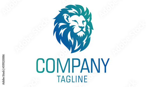 Blue Color Lion Face with Crown Logo Design