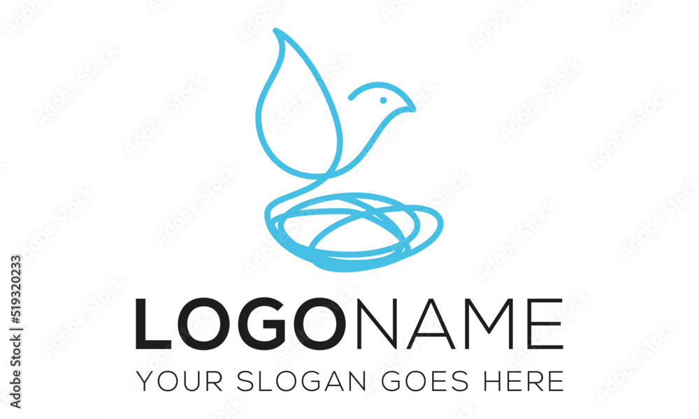 Blue Color Line Art Bird Nest Logo Design Blue Color Line Art Bird Nest Logo Design