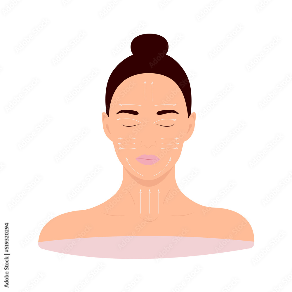 Facial massage lines scheme on isolated white background vector illustration Facial massage lines scheme on isolated white background vector illustration