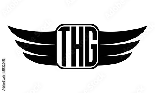 THG three Letter wing minimalist creative concept icon eagle symbol professional black and white logo design, Vector template photo