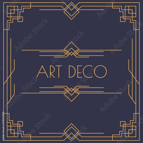 art deco and arabic invitation card template square shape with frame gold color line style for banner, menu restaurant, cafe, shop. Vector Illustration 10 eps