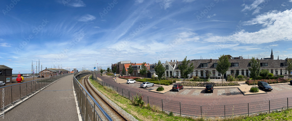 Panorama from the boulevard in the harbor of Harlingen