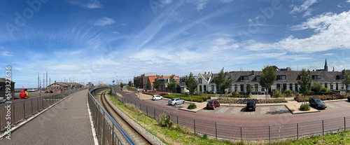 Print op canvas Panorama from the boulevard in the harbor of Harlingen