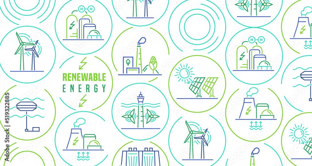 Renewable energy landscape banner. Editable vector illustration Renewable energy landscape banner. Editable vector illustration