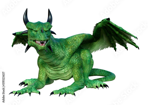 3D Rendering Fairy Tale Dragon on White