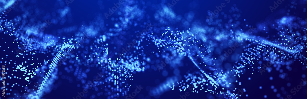 Digital technology background. Abstract structure with glowing dots. Big data. 3D rendering